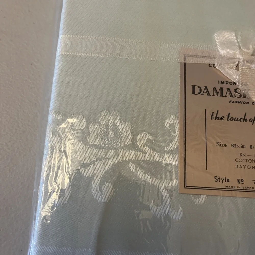Imported Damask Set Aqua Floral Scroll Cotton Rayon Tablecloth Napkin Set #705
